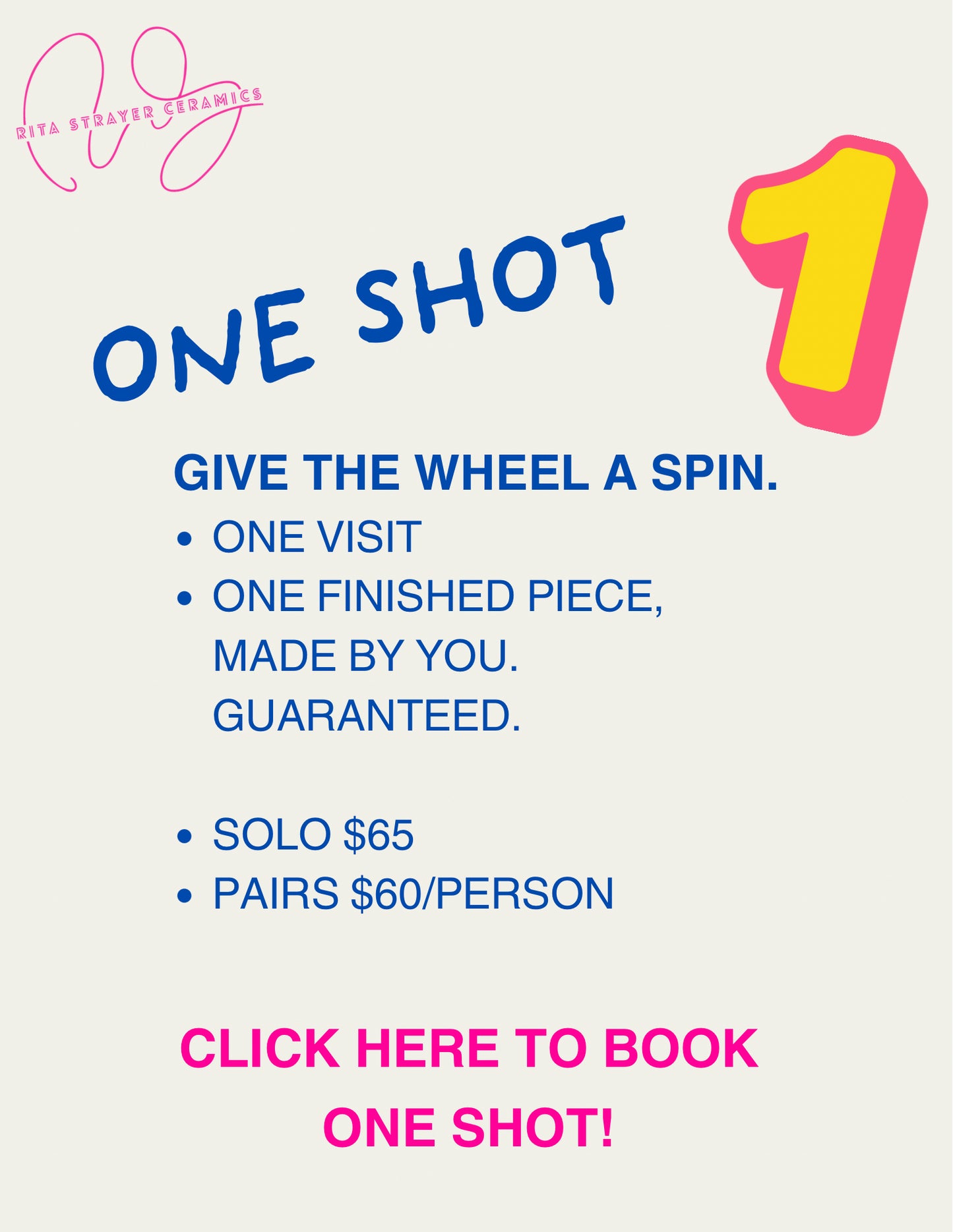 ONE SHOT (throwing lesson for fun) - only from Rita Strayer Ceramics of Savannah