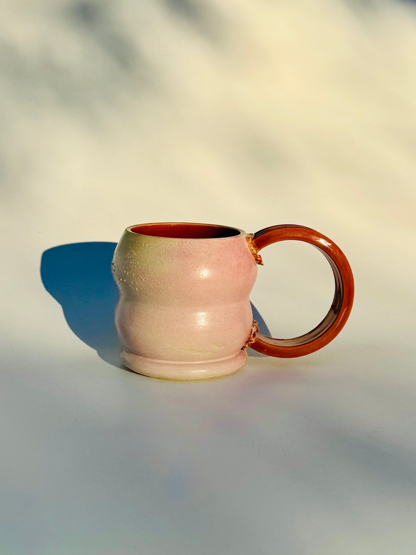 Rosy Rusty Hoop Handle Double Donut Mug, Red